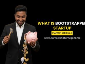 Bootstrapped startup concept showing a founder building a business with minimal resources and zero external funding.