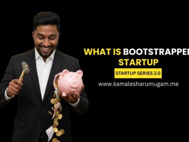 Bootstrapped startup concept showing a founder building a business with minimal resources and zero external funding.